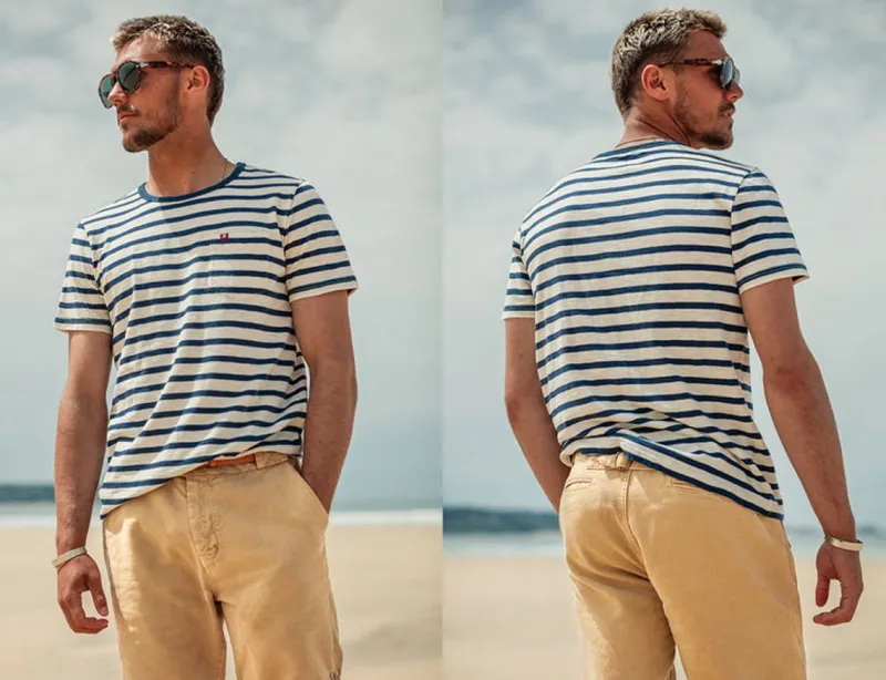 &SONS Breton Striped T Shirt Blue Outlet