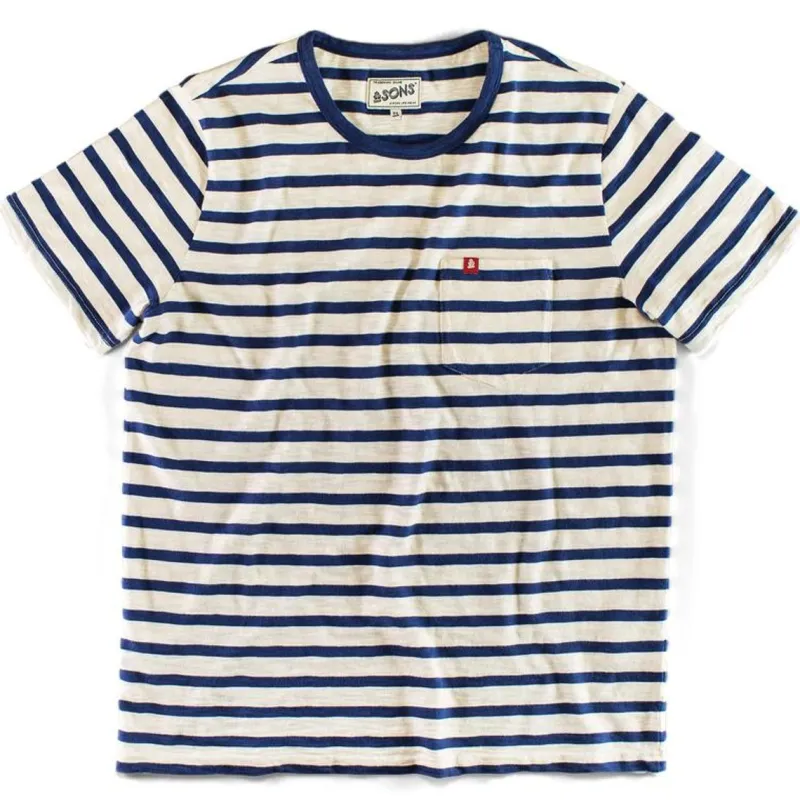 &SONS Breton Striped T Shirt Blue Outlet