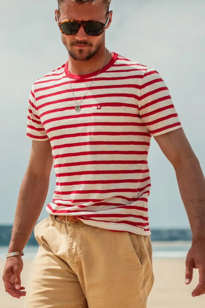 &SONS Breton Striped T Shirt Red Cheap