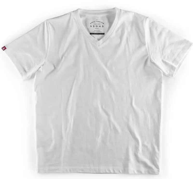 &SONS Classic White V-Neck T-Shirt Discount