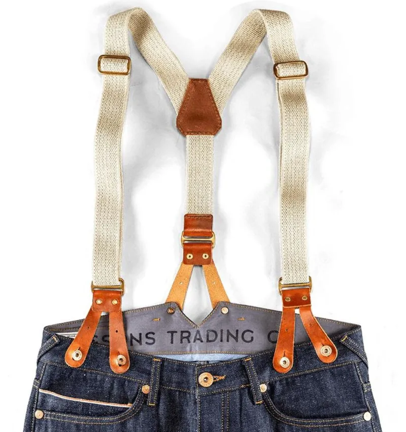 &SONS Cream Leather Braces Clearance