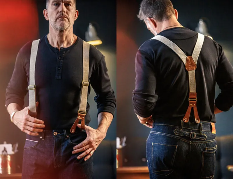 &SONS Cream Leather Braces Clearance