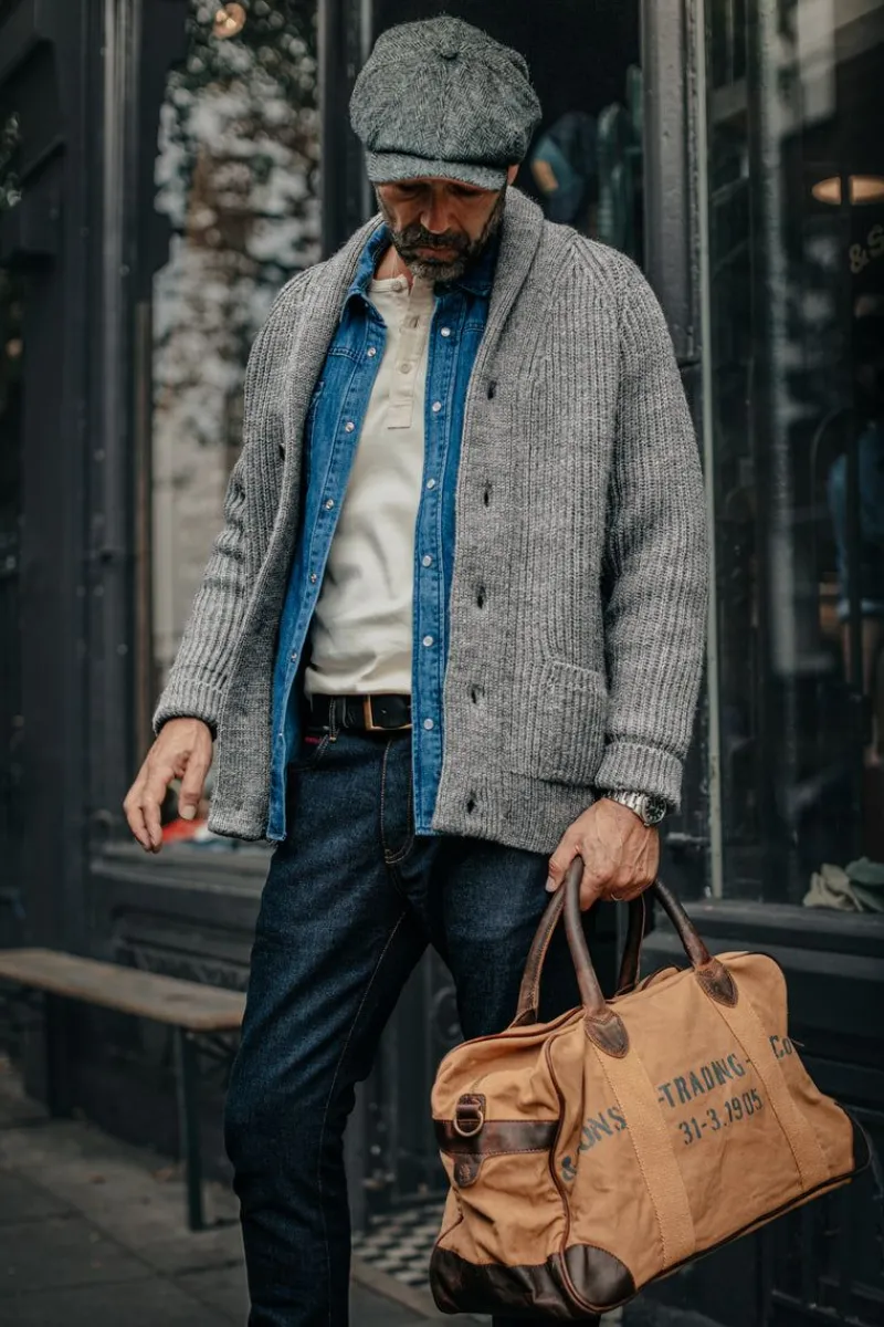 &SONS Pioneer British Wool Cardigan Grey Fashion