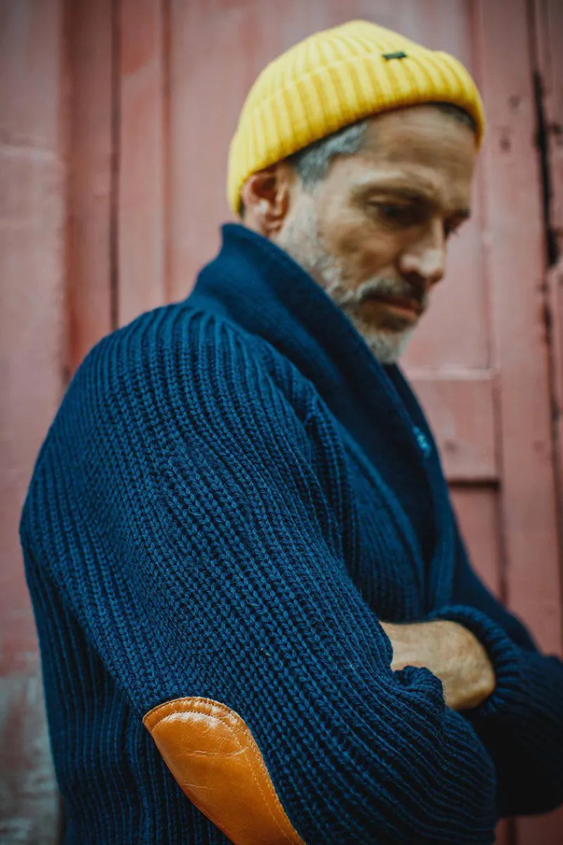 &SONS Pioneer British Wool Cardigan Navy Clearance