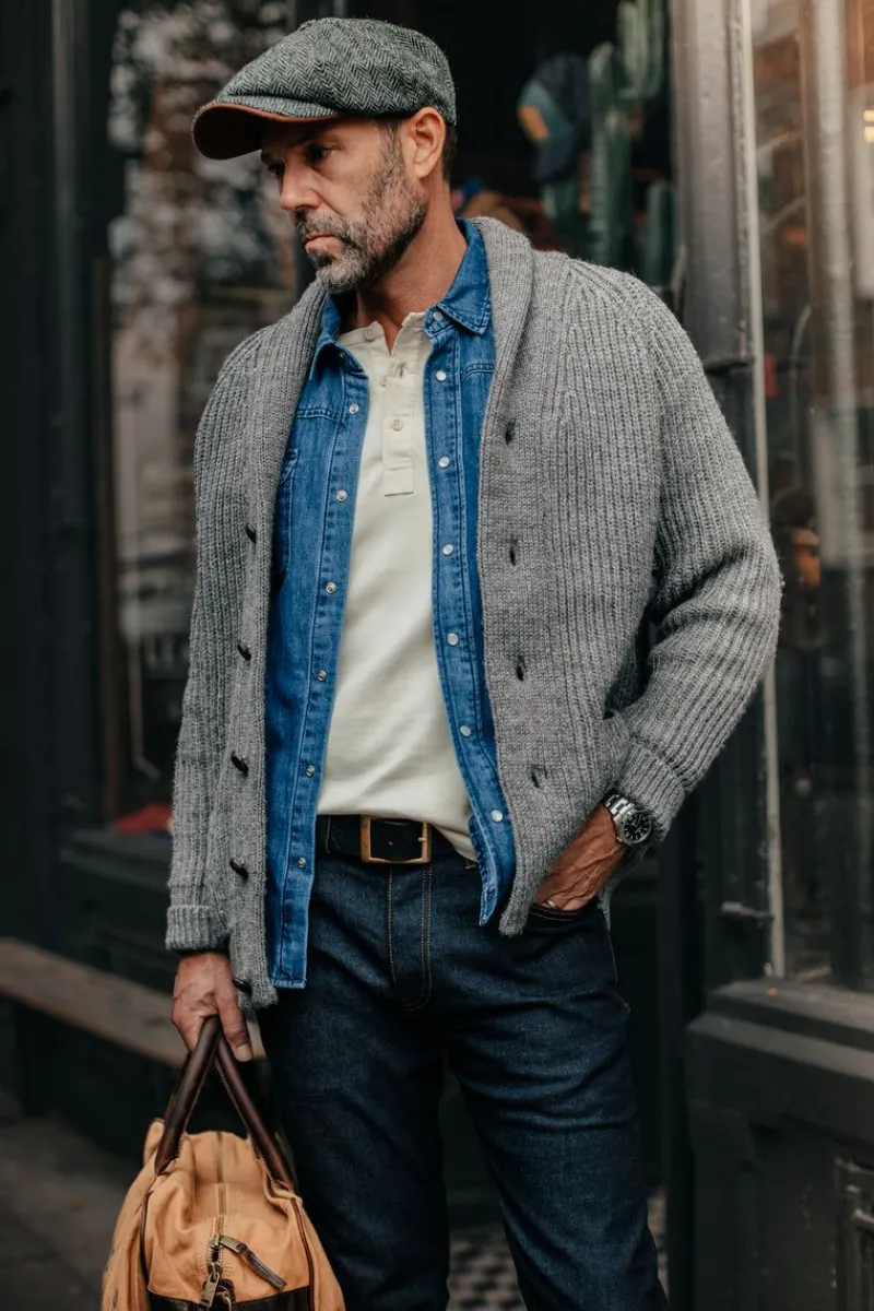 &SONS Pioneer British Wool Cardigan Grey Fashion
