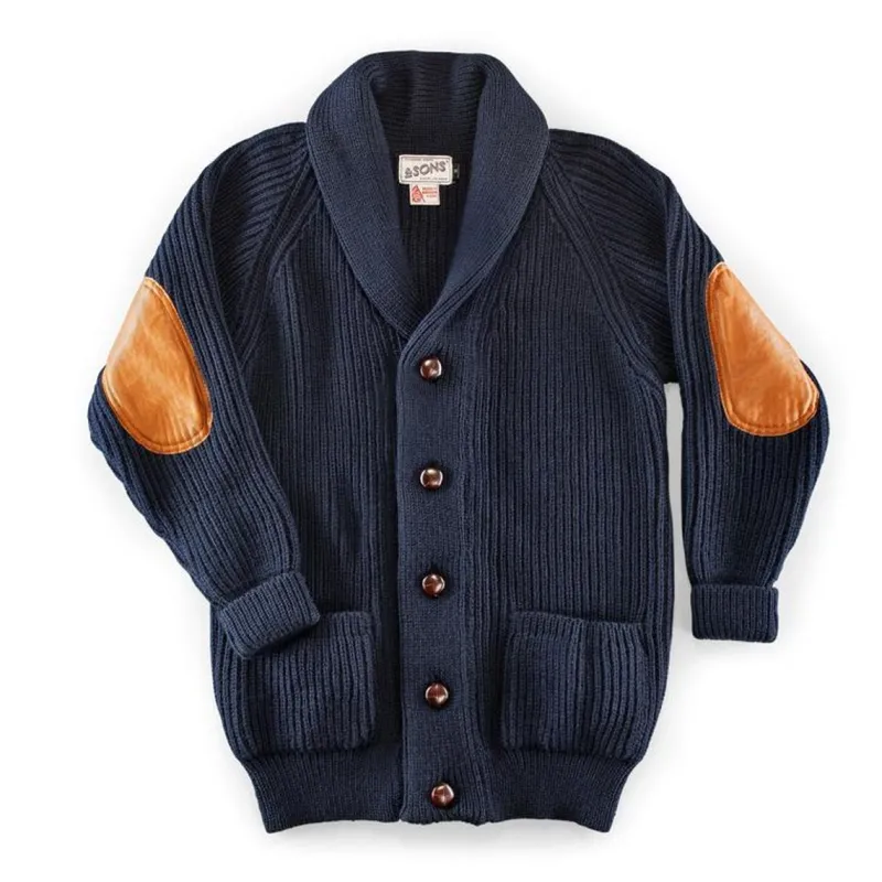 &SONS Pioneer British Wool Cardigan Navy Clearance