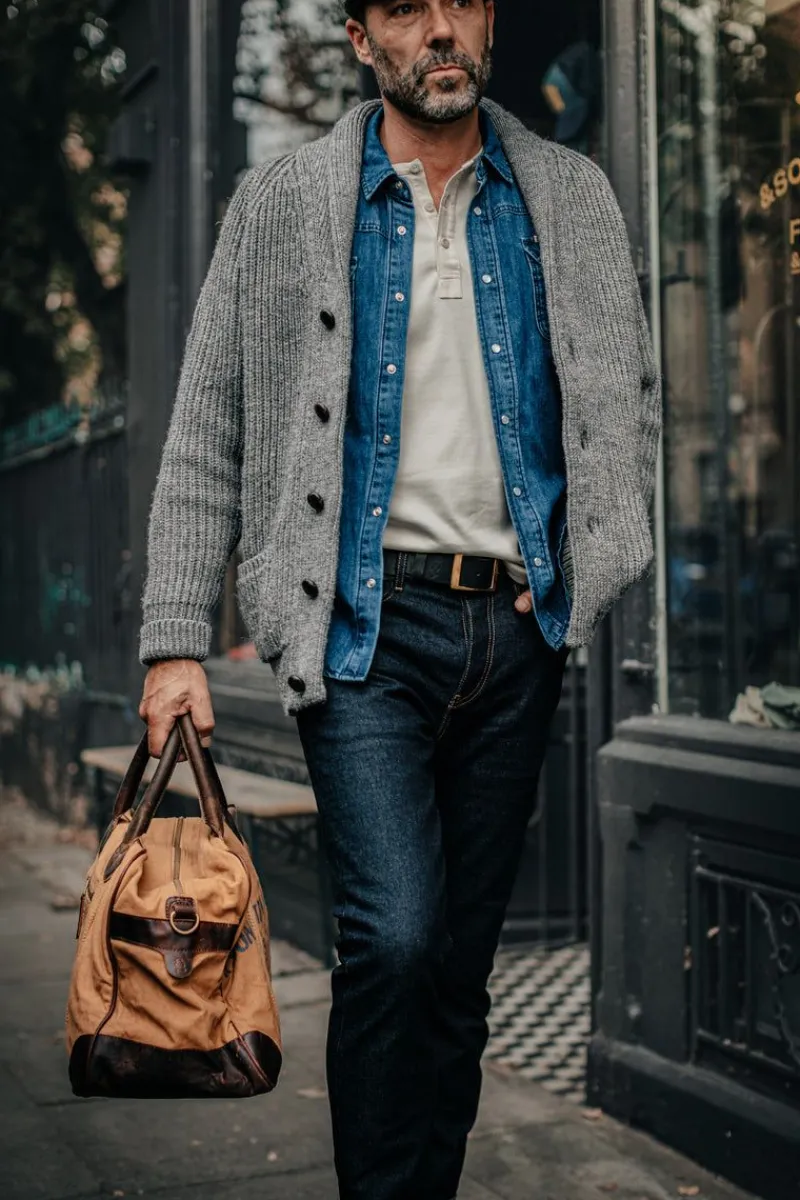 &SONS Pioneer British Wool Cardigan Grey Fashion