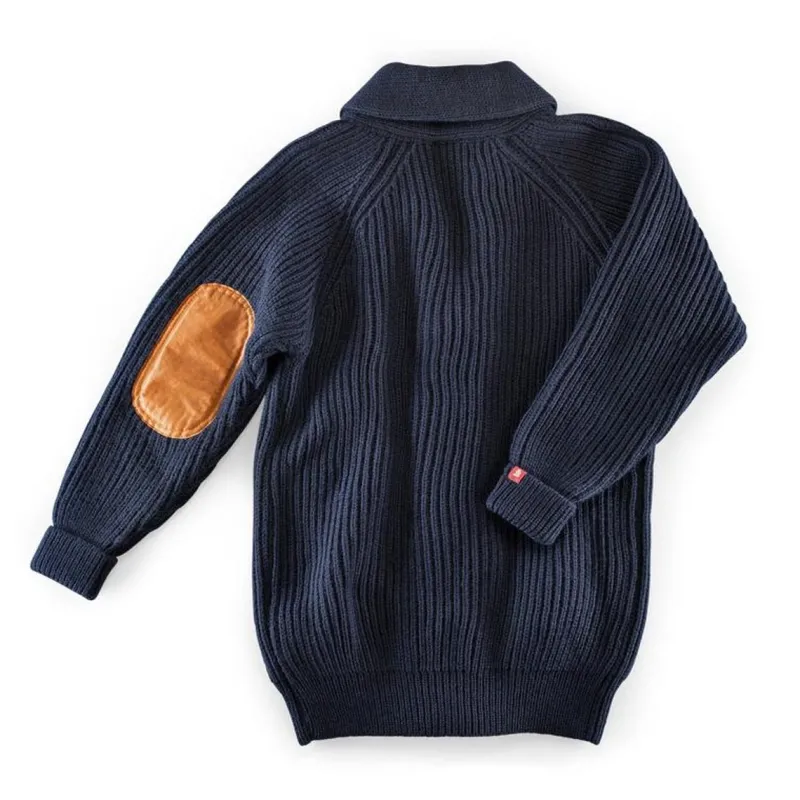 &SONS Pioneer British Wool Cardigan Navy Clearance