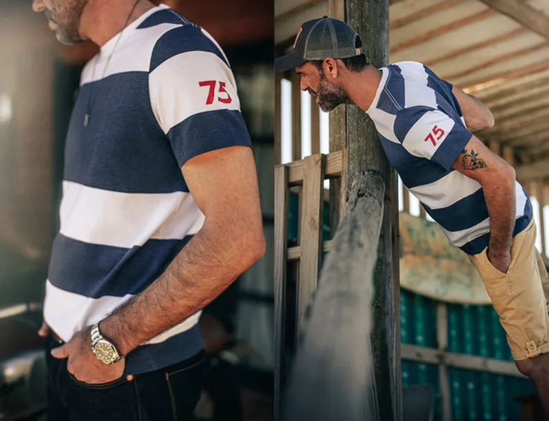 &SONS 75 T-Shirt Indigo Stripe Shop
