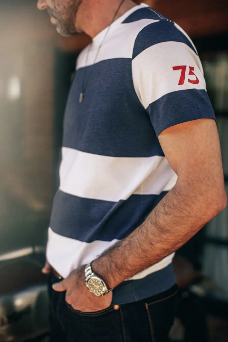 &SONS 75 T-Shirt Indigo Stripe Shop