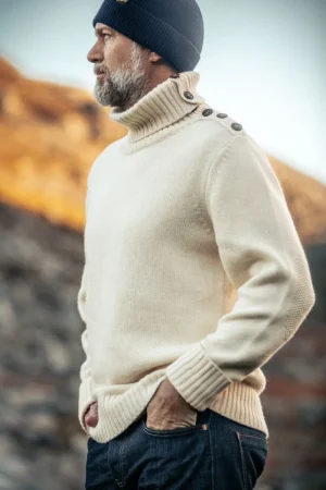 &SONS Ahab Submariner Rollneck Jumper Ecru Cheap