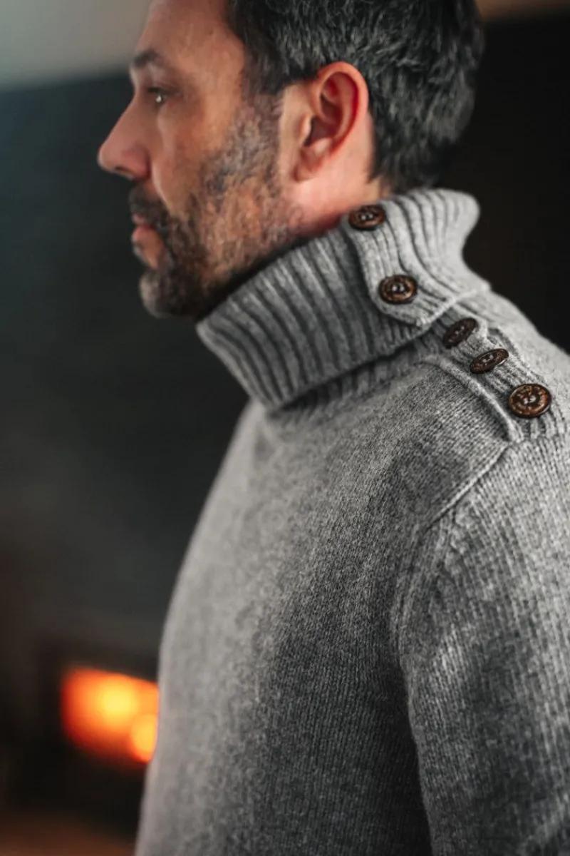&SONS Ahab Submariner Rollneck Jumper Grey Outlet