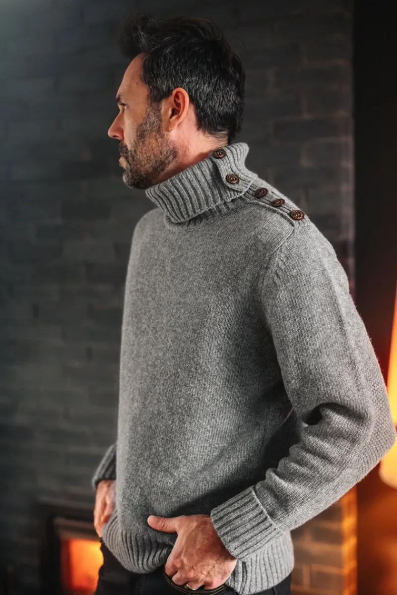 &SONS Ahab Submariner Rollneck Jumper Grey Outlet