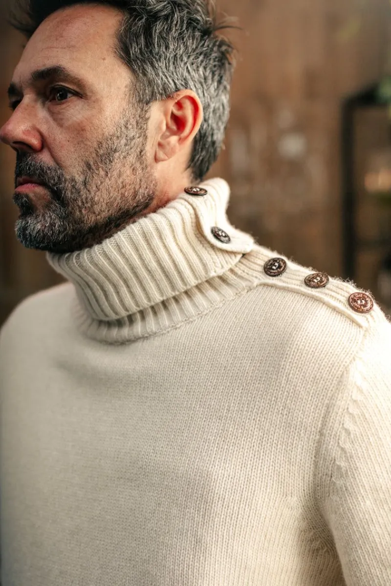 &SONS Ahab Submariner Rollneck Jumper Ecru Cheap