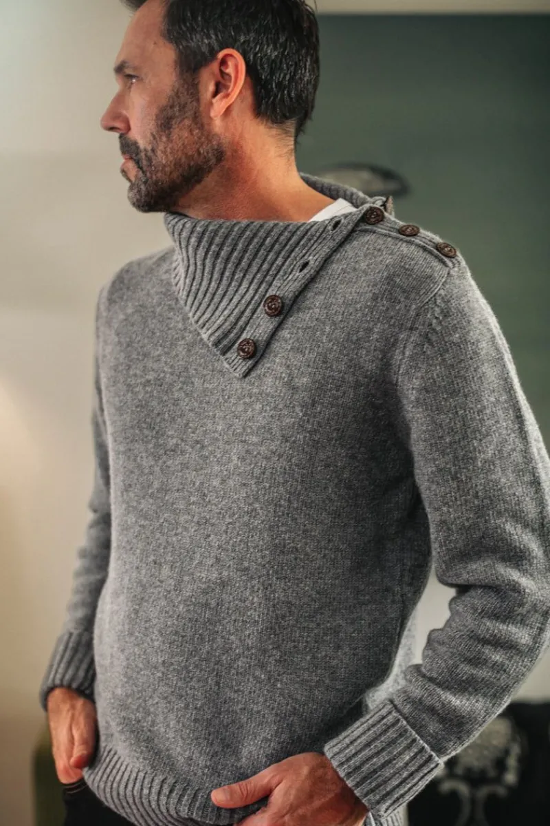 &SONS Ahab Submariner Rollneck Jumper Grey Outlet