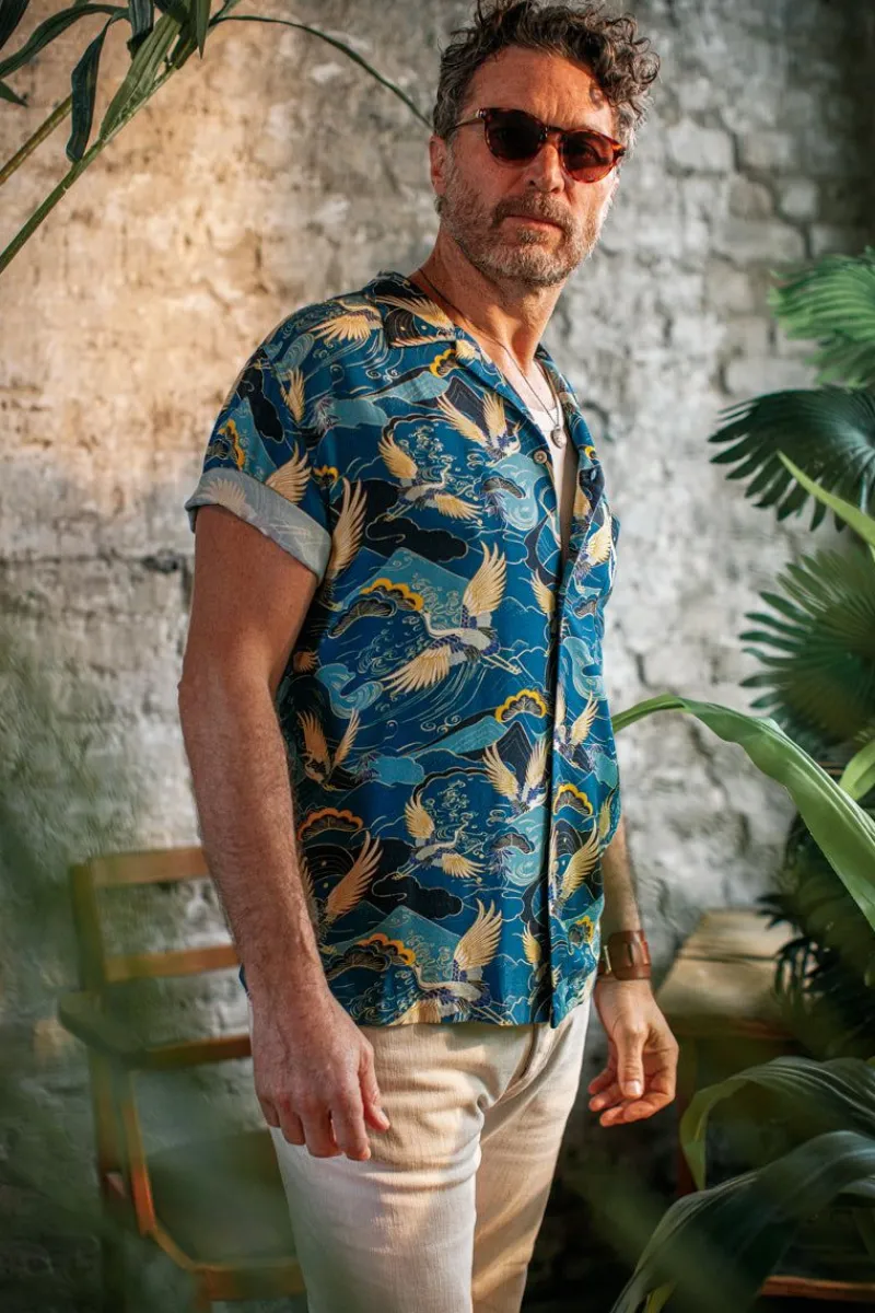 &SONS Aloha Crane Club Shirt Blue Fashion
