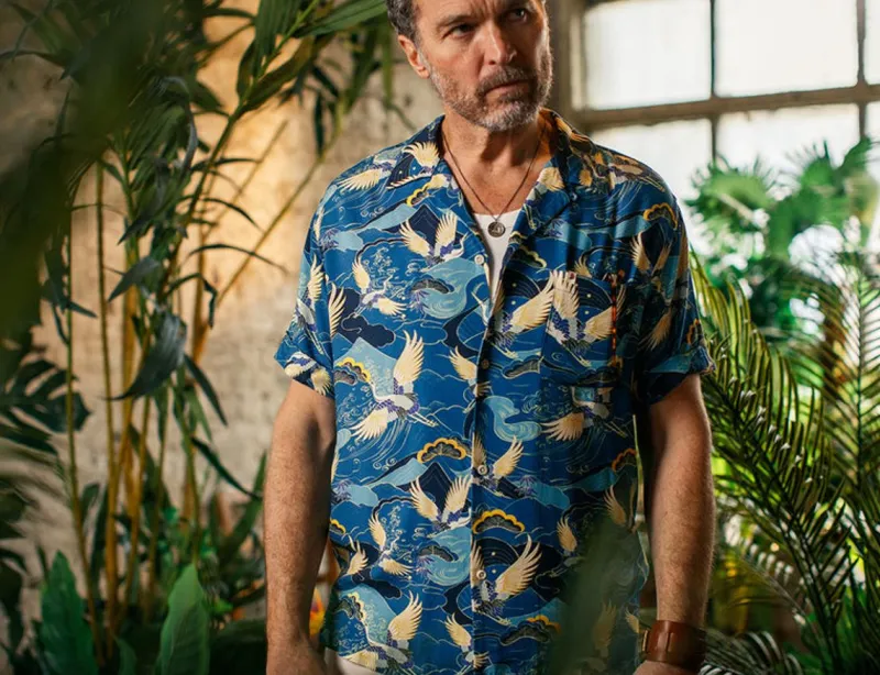 &SONS Aloha Crane Club Shirt Blue Fashion