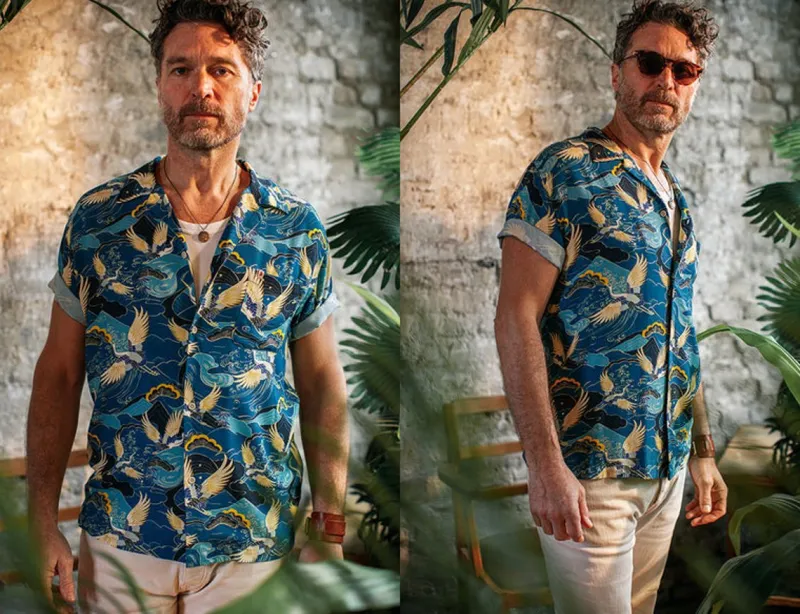 &SONS Aloha Crane Club Shirt Blue Fashion