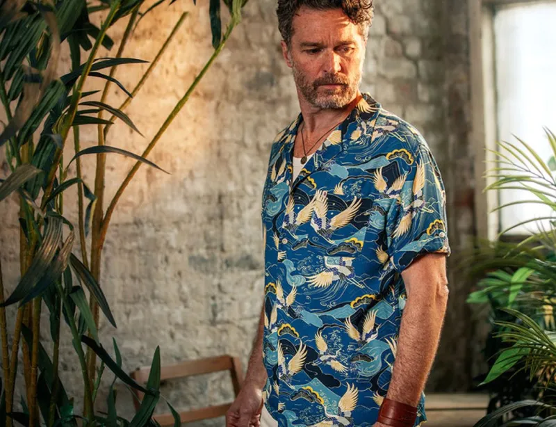 &SONS Aloha Crane Club Shirt Blue Fashion