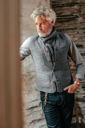 &SONS Drifter Wool Waistcoat Grey Clearance