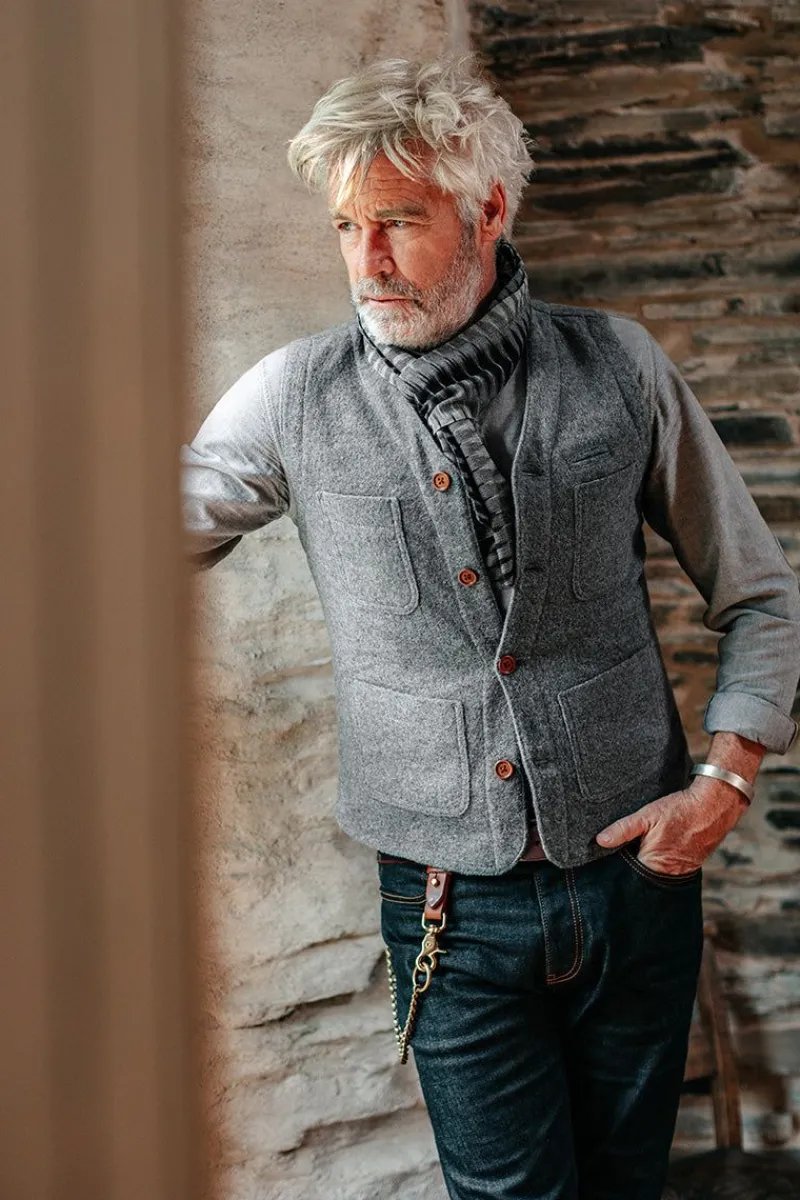 &SONS Drifter Wool Waistcoat Grey Clearance