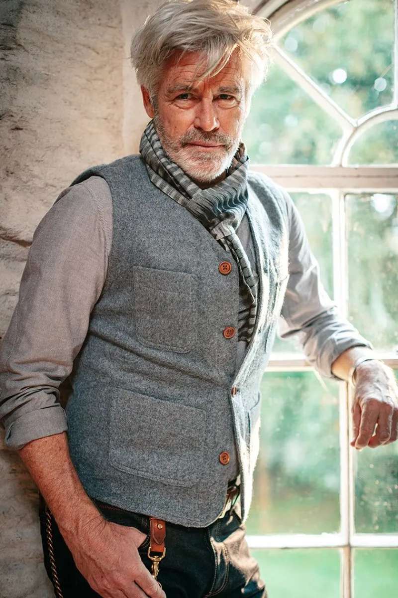 &SONS Drifter Wool Waistcoat Grey Clearance