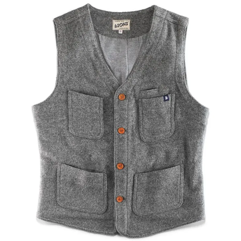 &SONS Drifter Wool Waistcoat Grey Clearance
