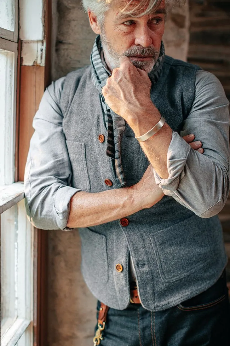 &SONS Drifter Wool Waistcoat Grey Clearance