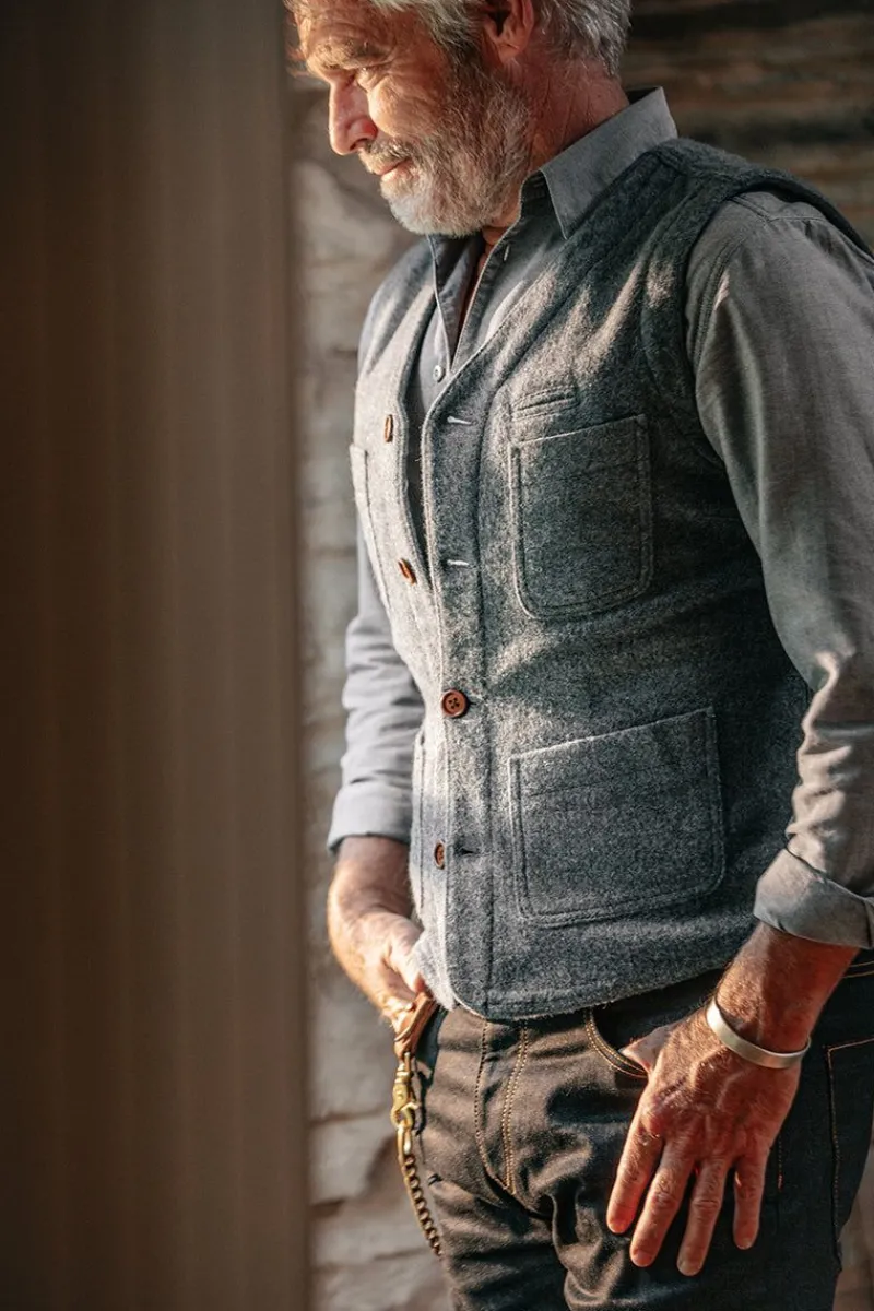 &SONS Drifter Wool Waistcoat Grey Clearance