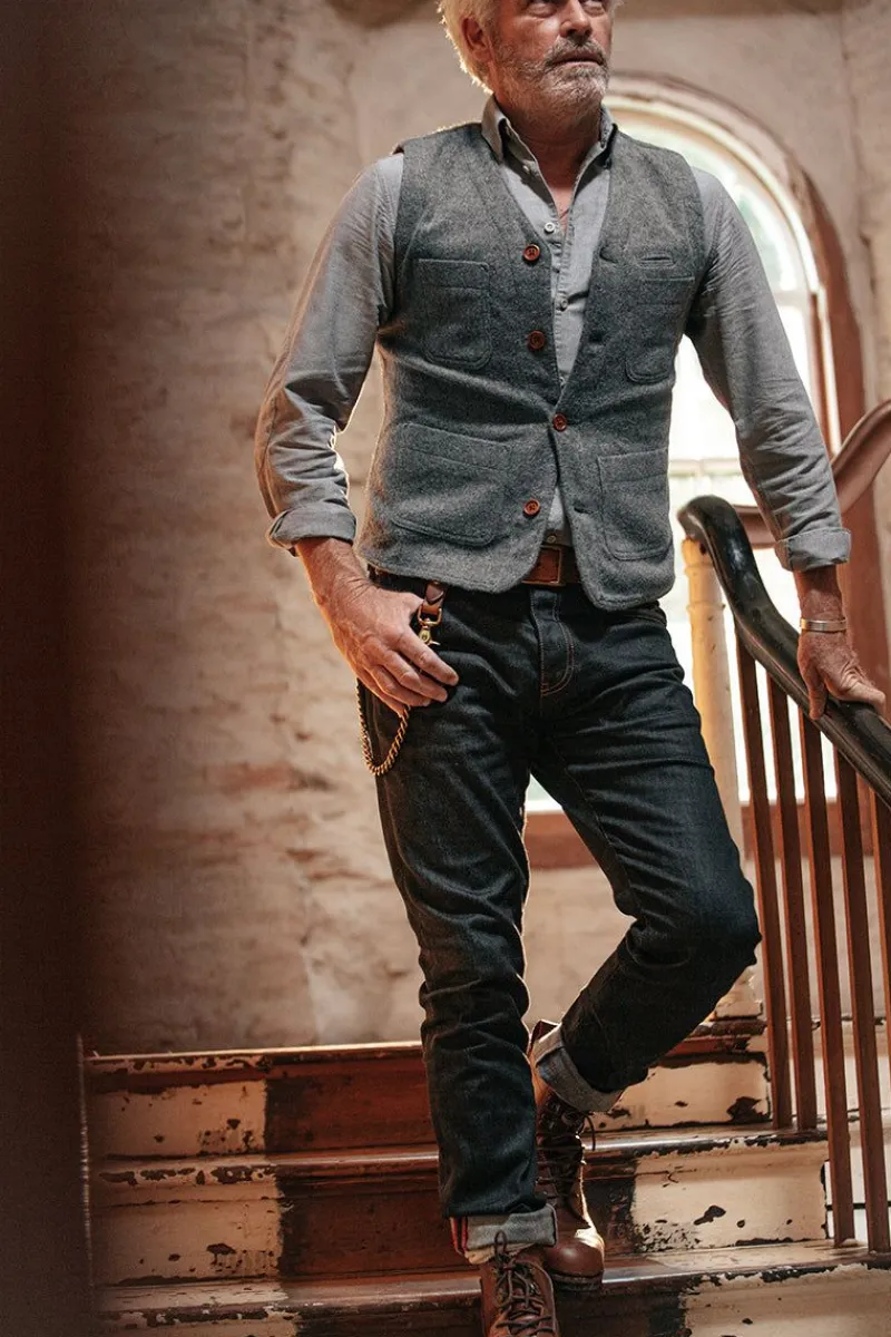&SONS Drifter Wool Waistcoat Grey Clearance