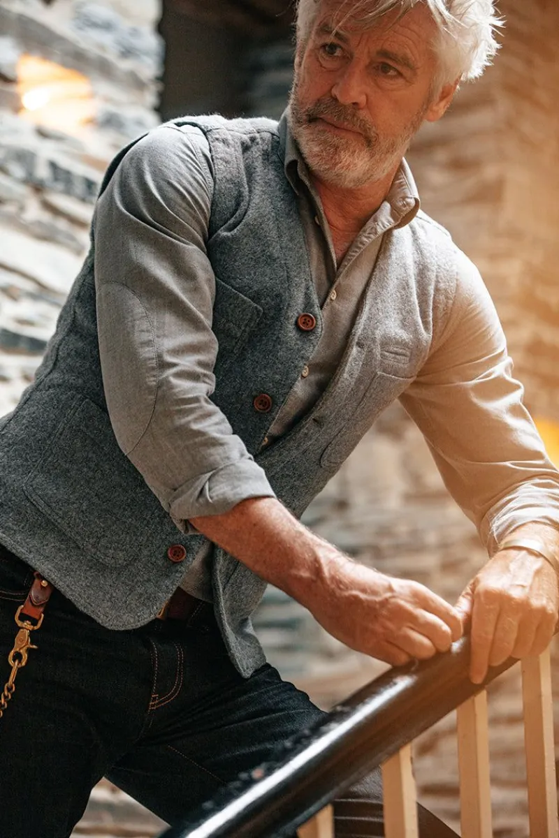&SONS Drifter Wool Waistcoat Grey Clearance