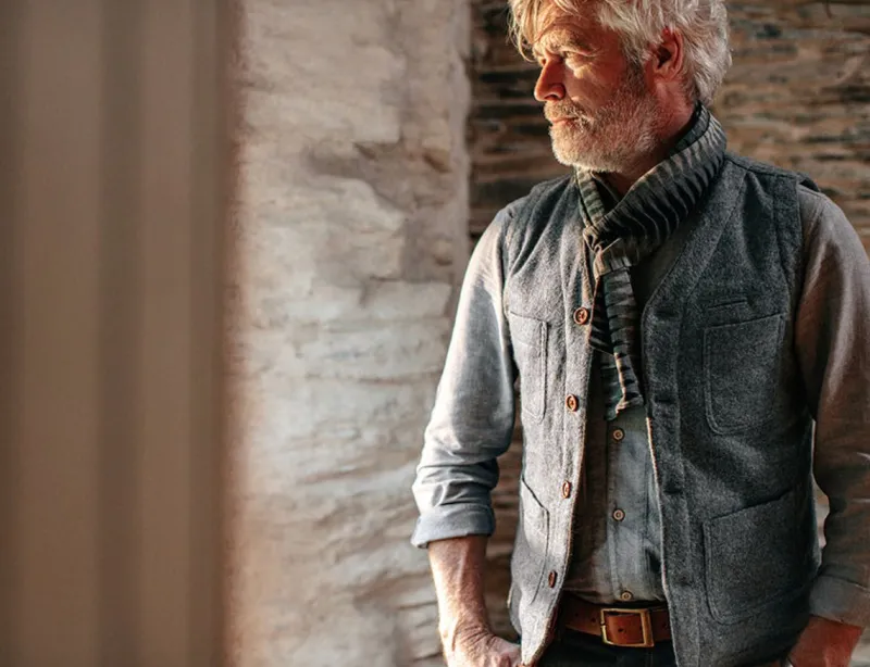 &SONS Drifter Wool Waistcoat Grey Clearance