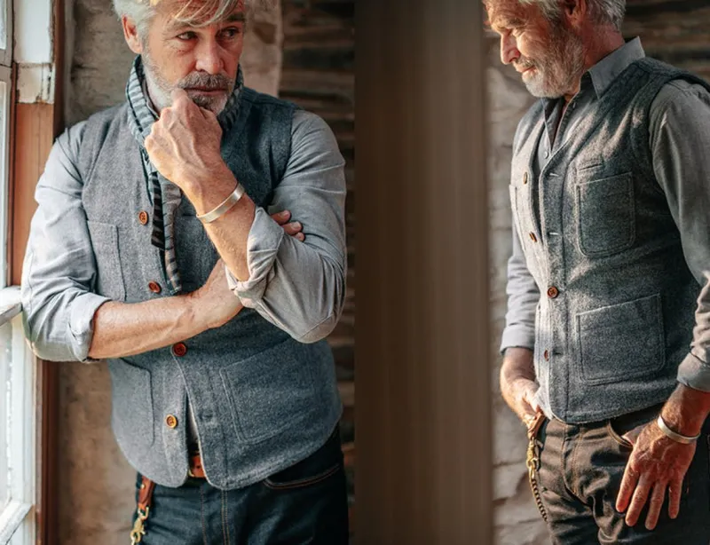&SONS Drifter Wool Waistcoat Grey Clearance