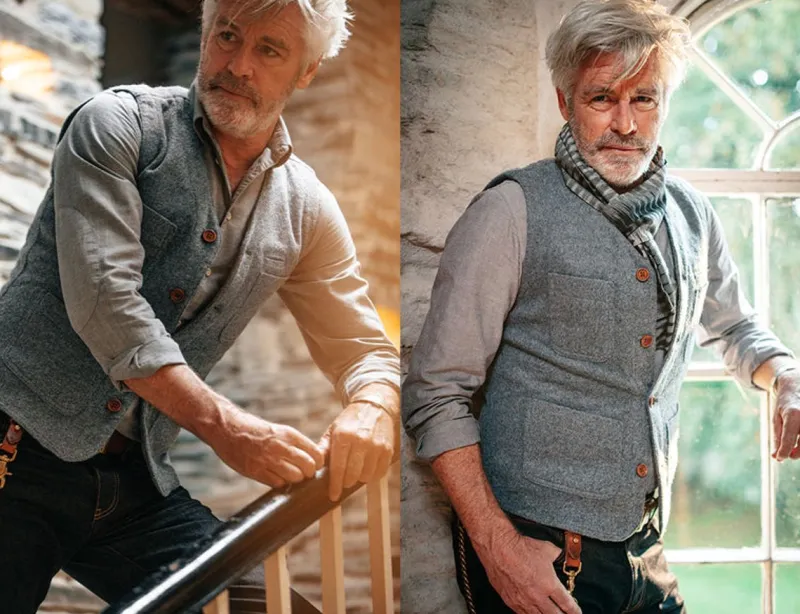 &SONS Drifter Wool Waistcoat Grey Clearance