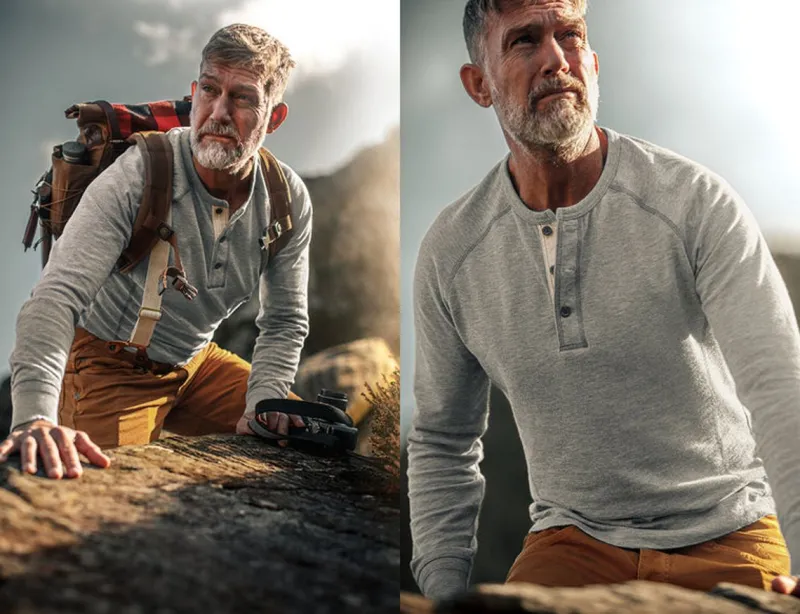 &SONS Flint Henley Grey Marl Best Sale