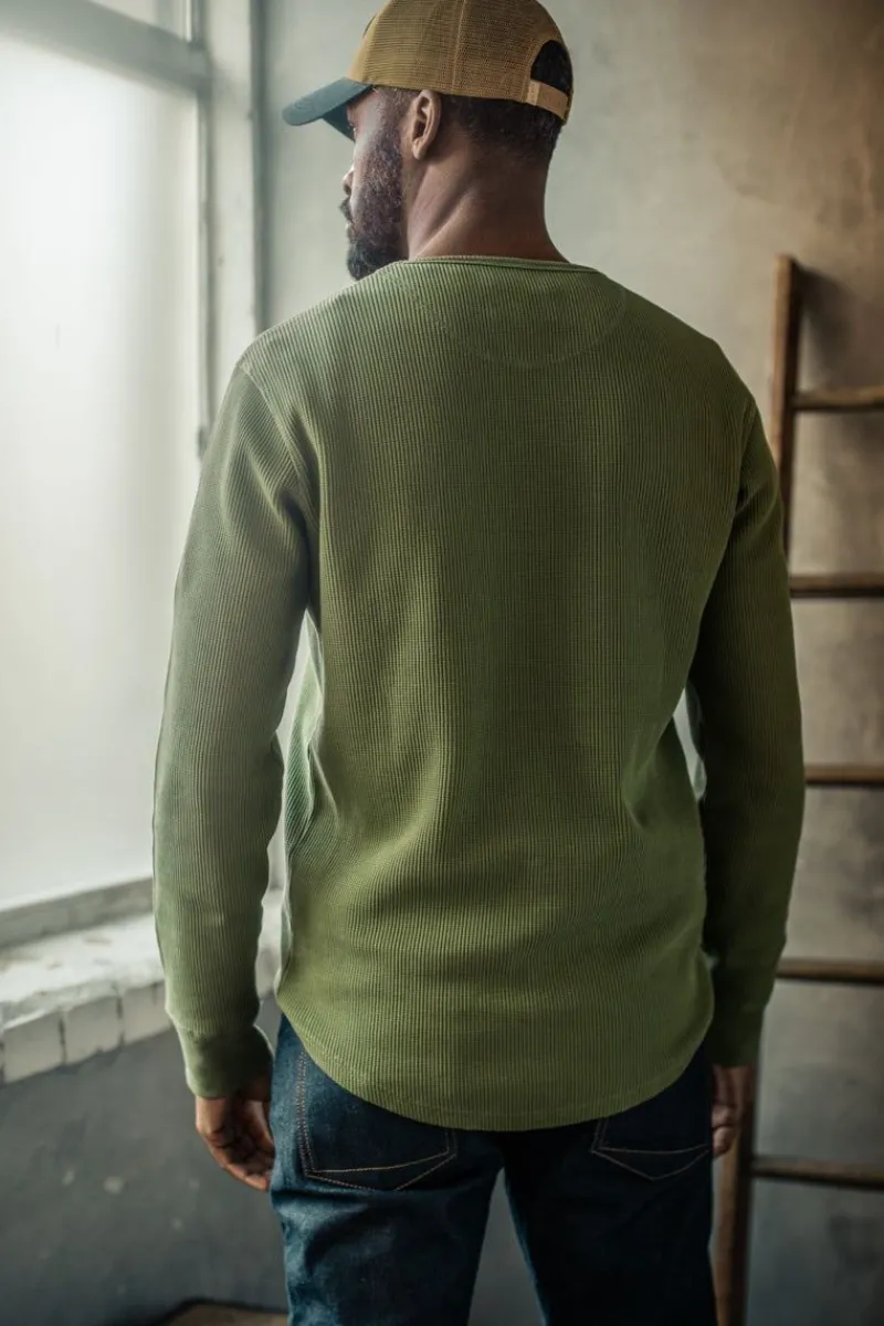 &SONS Glen Pocket Waffle Crew Surplus Green Sale