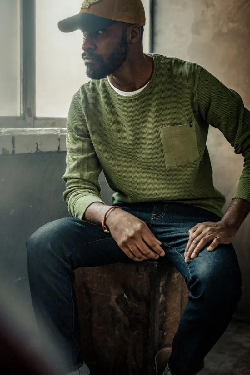&SONS Glen Pocket Waffle Crew Surplus Green Sale