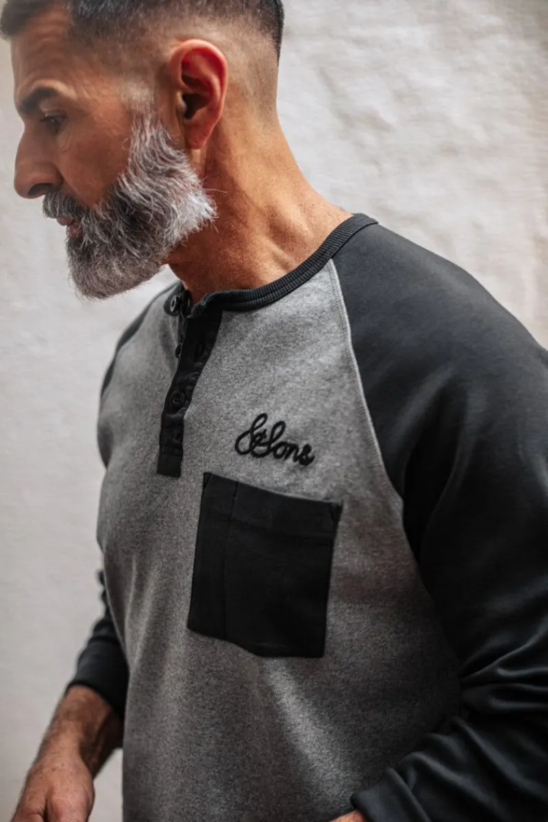&SONS Infield Raglan Henley Shirt Grey/Charcoal Store
