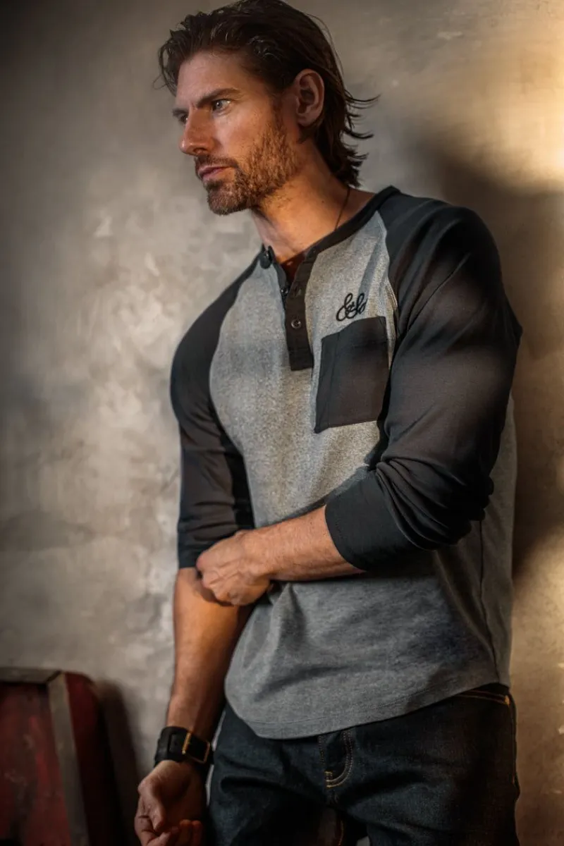 &SONS Infield Raglan Henley Shirt Grey/Charcoal Store