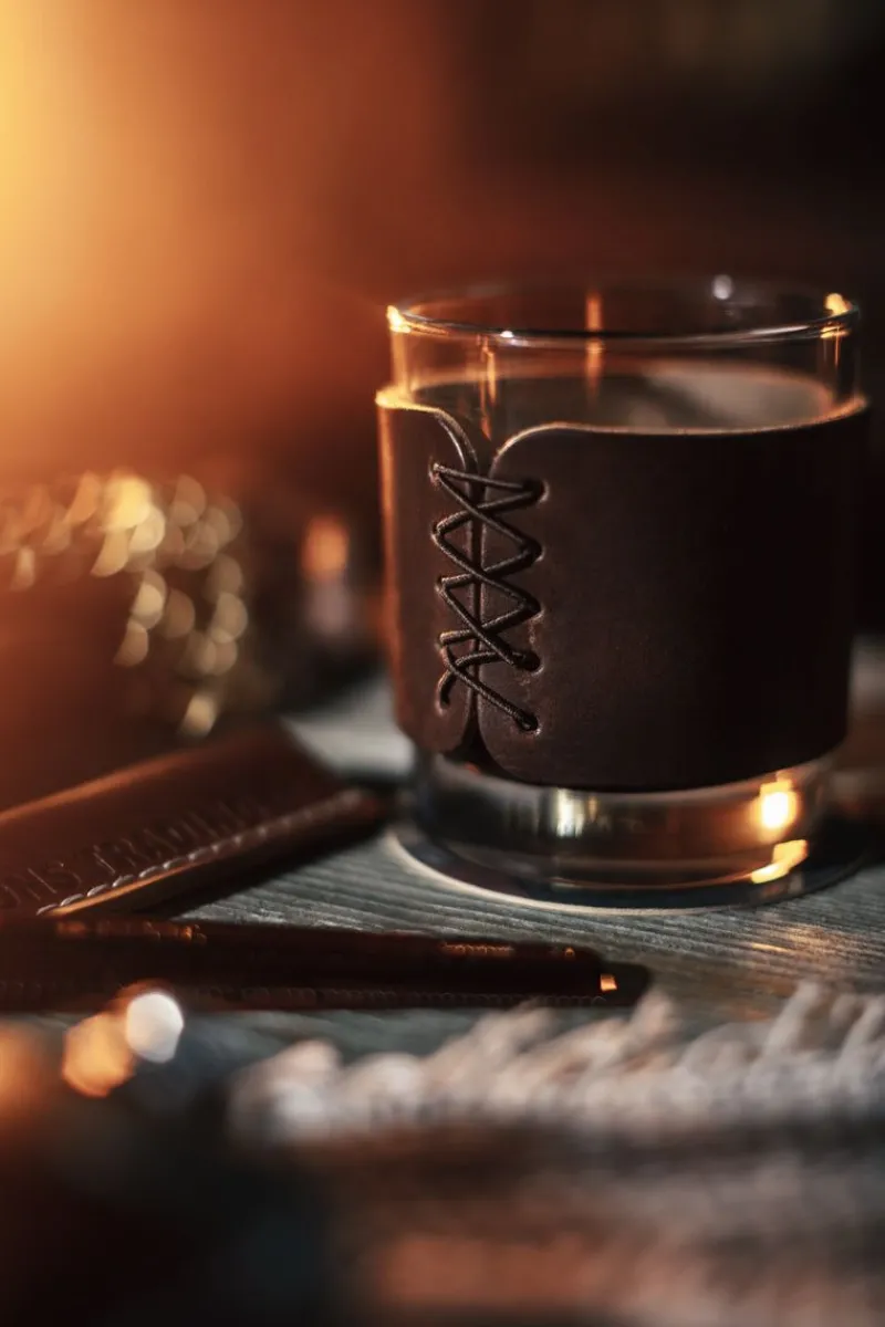 &SONS Leather Whiskey Glass Band Brown Cheap