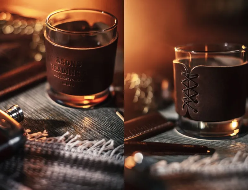 &SONS Leather Whiskey Glass Band Brown Cheap