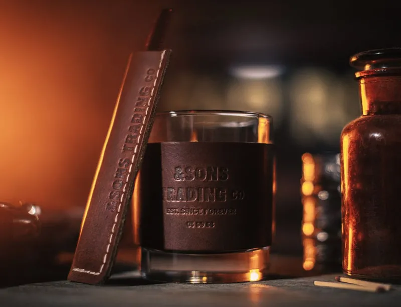 &SONS Leather Whiskey Glass Band Brown Cheap