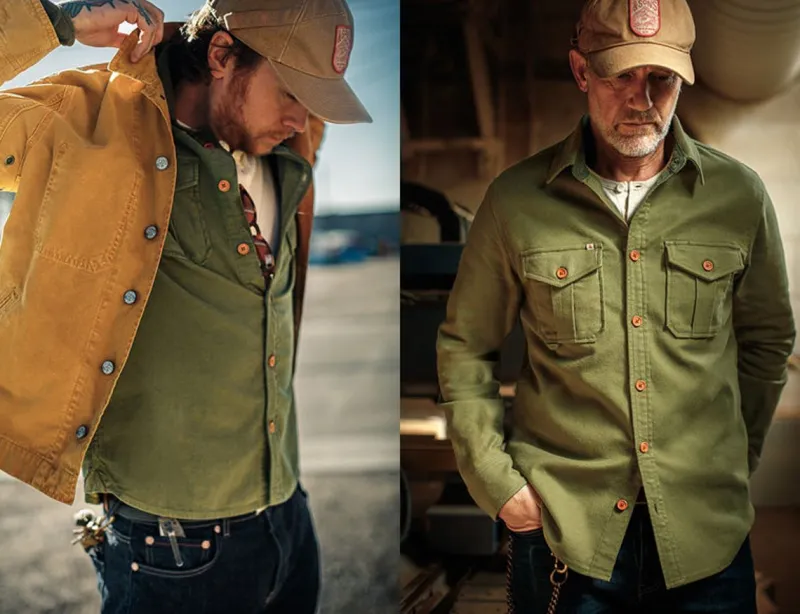 &SONS Lichen Moleskin Shirt Army Green Online