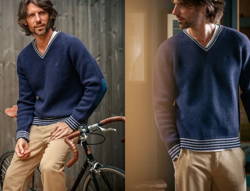 &SONS Old School V-Neck Jumper Navy Clearance