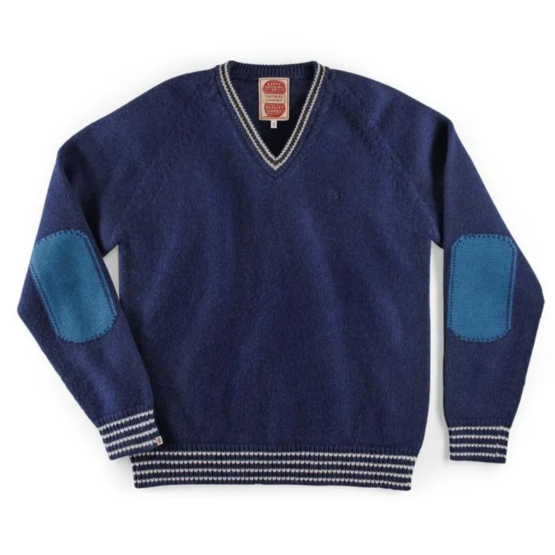 &SONS Old School V-Neck Jumper Navy Clearance