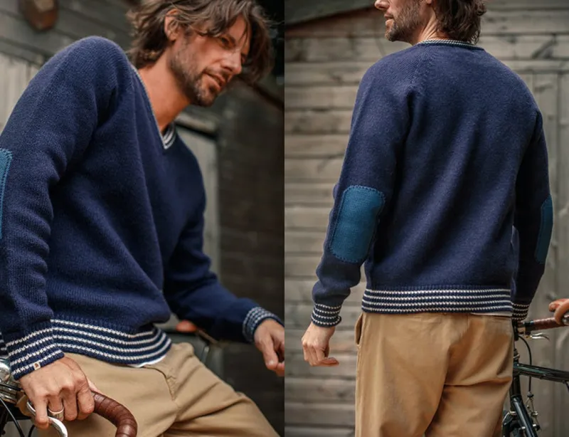&SONS Old School V-Neck Jumper Navy Clearance