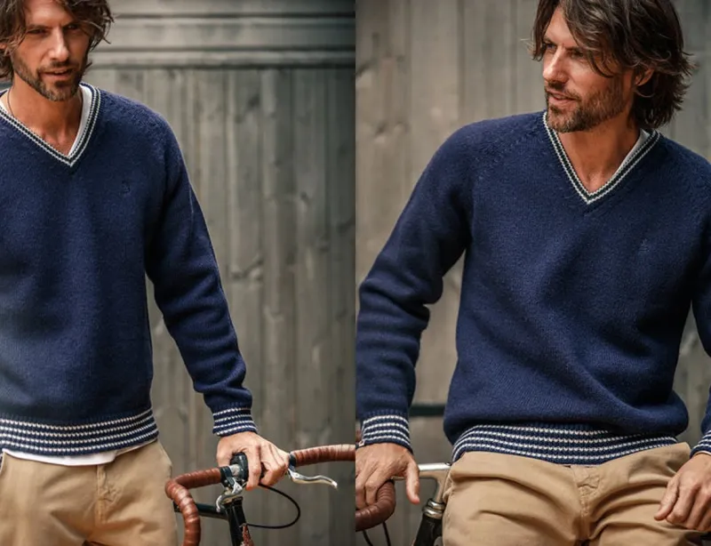 &SONS Old School V-Neck Jumper Navy Clearance