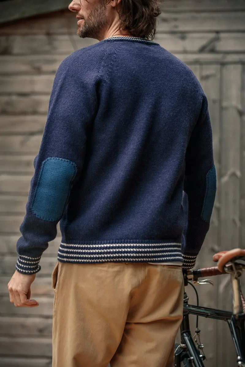 &SONS Old School V-Neck Jumper Navy Clearance