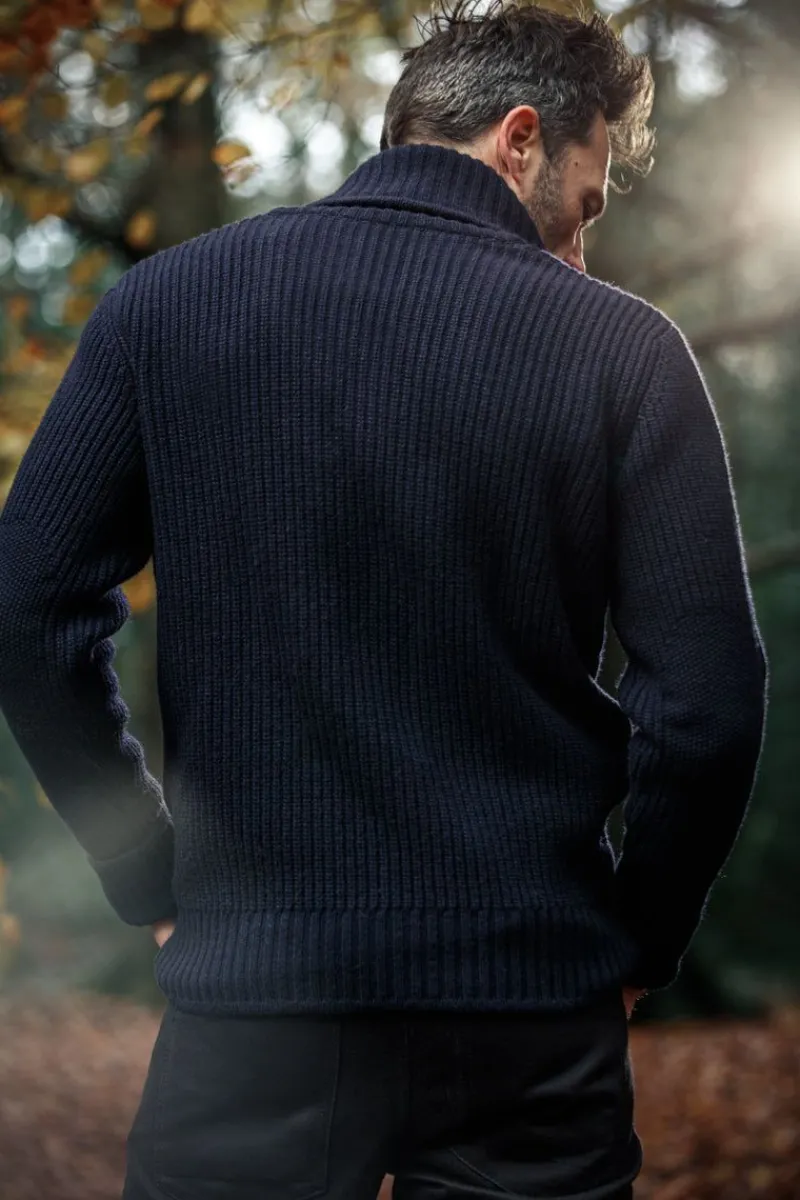 &SONS Port Shawl Collar Jumper Navy Flash Sale