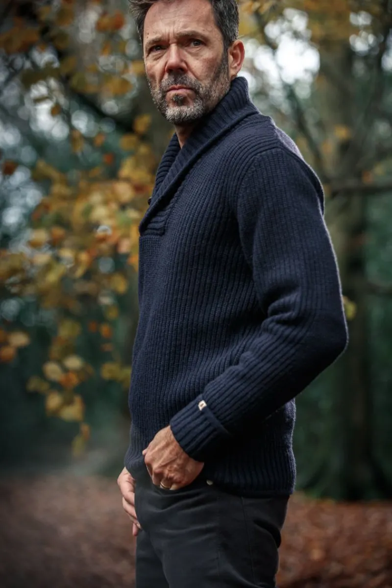 &SONS Port Shawl Collar Jumper Navy Flash Sale
